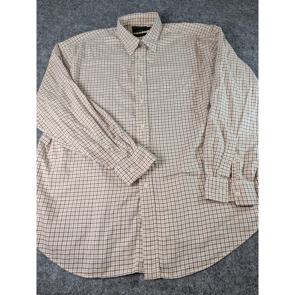 Filson Mens XL Cotton Tattersall Check Button Down Shirt Brown Tan Long Sleeve